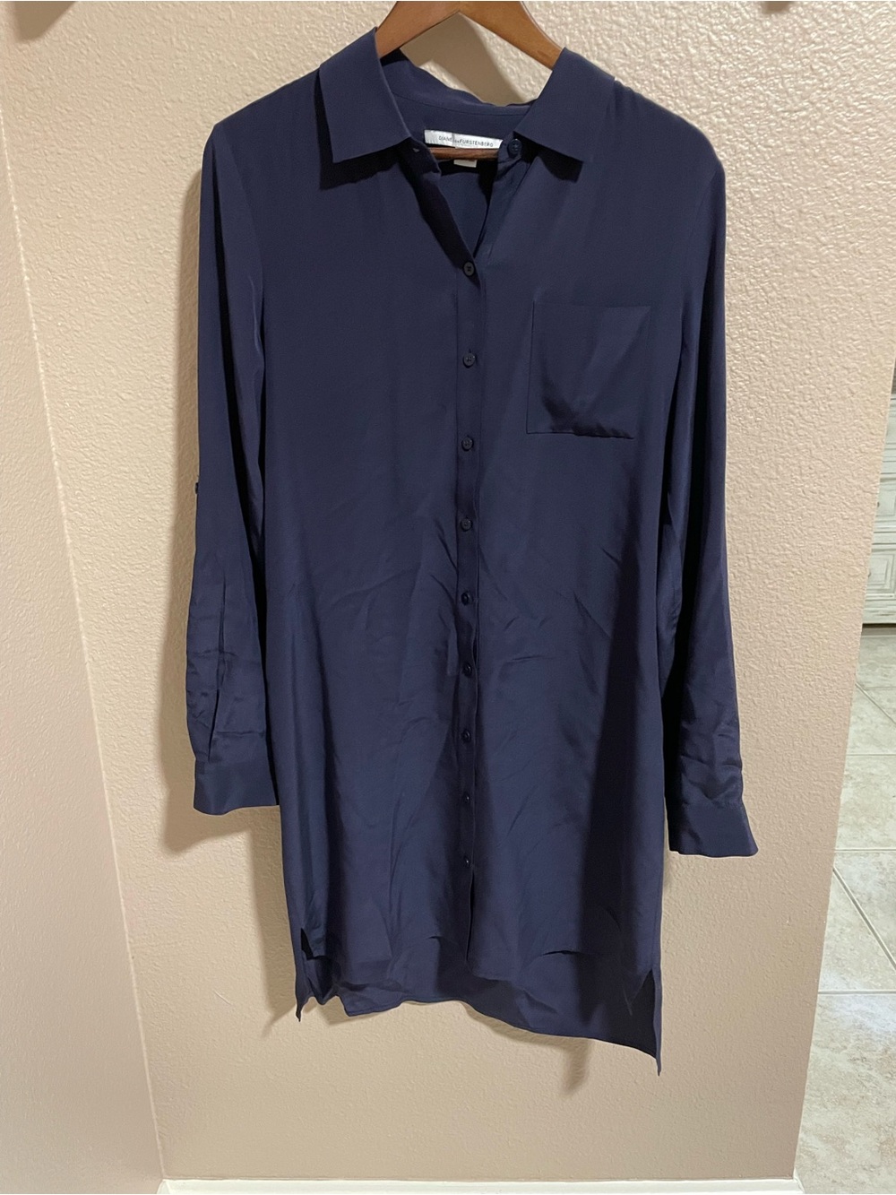 Navy Long-Sleeve Button-Down Shirt Dress